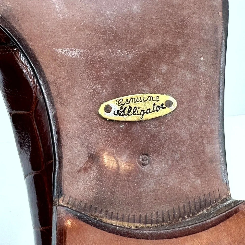 VTG Kashani Shoes Men's 9 Genuine Alligator Oxfords Made Italy Brown NOS Take 6